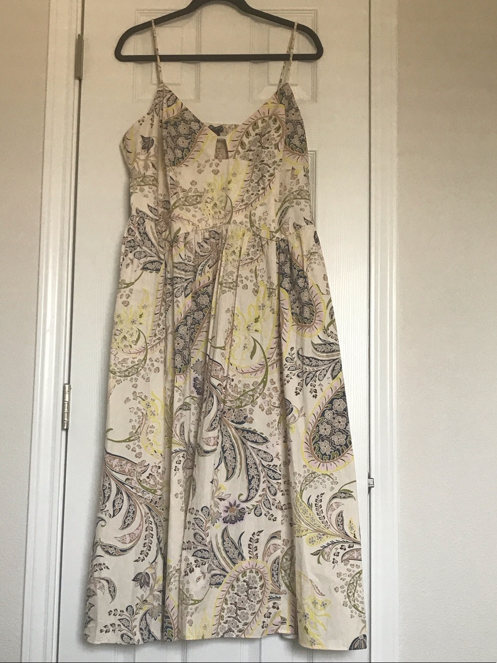 BCBG Paisley Spaghetti-Strap Maxi Dress in Cream, Yellow and Gray